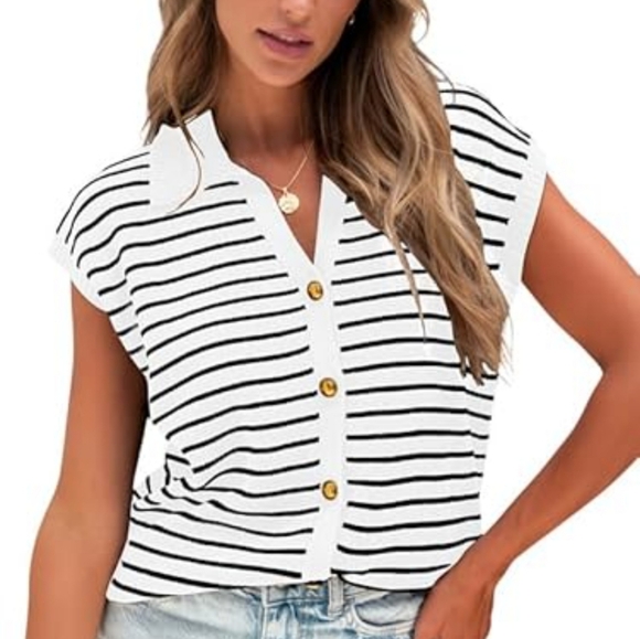 Stripe Sweater Vest Cardigan - Picture 5 of 5